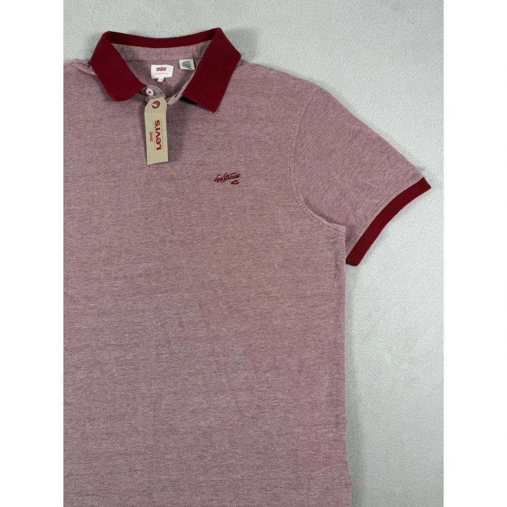 Levi's Men's Two-Tone Pique Polo Shirt With Script Embroidery Red Size XXL